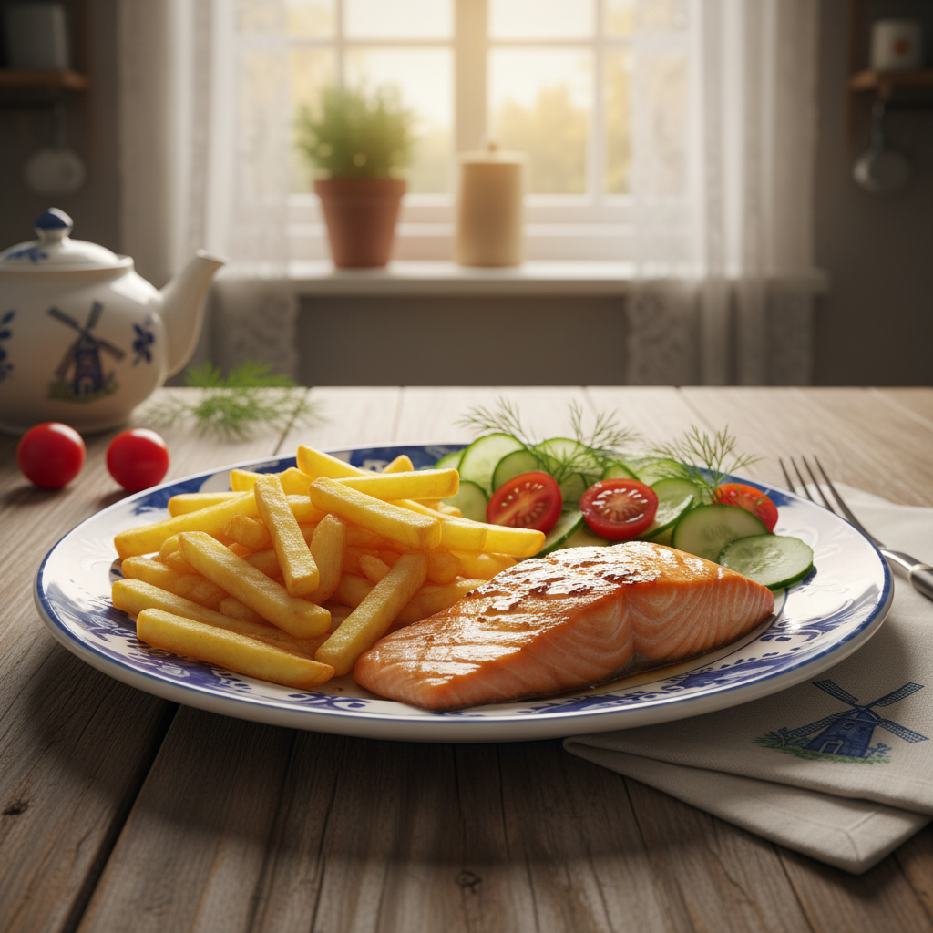 Patat Friet met Gegrilde Zalm