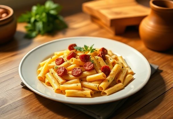 Romige Rigatoni met Chorizo en Verse Kruiden