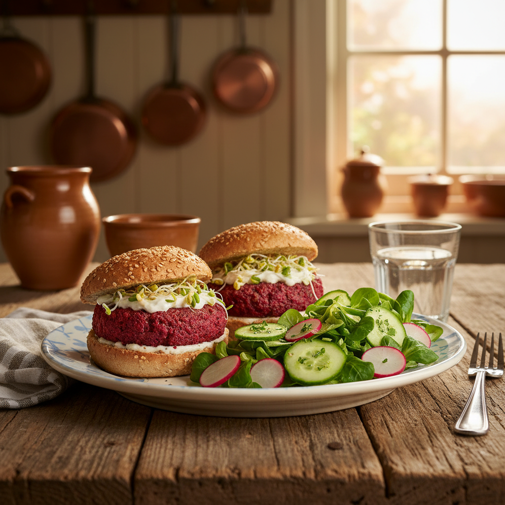 Snelle Bietenburger met Salade