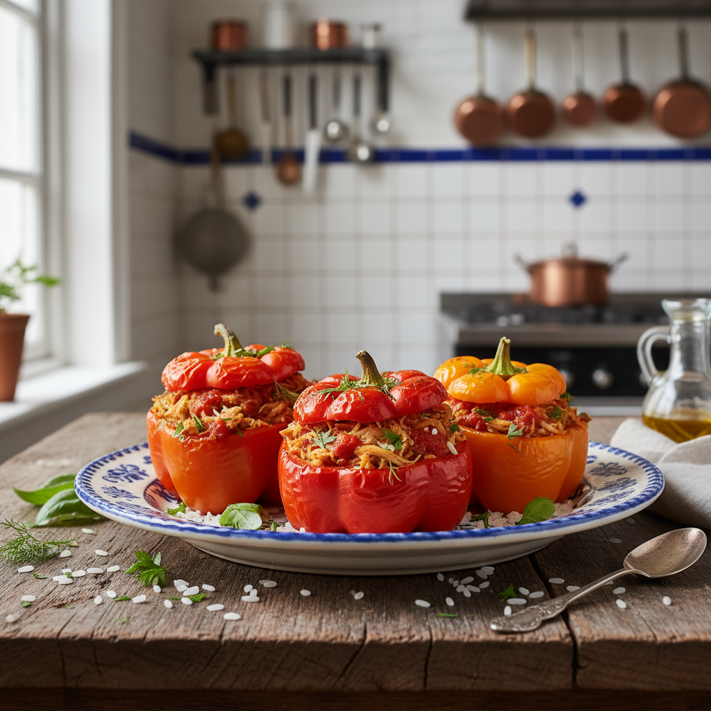 Snelle Gevulde Paprika met Kip en Rijst