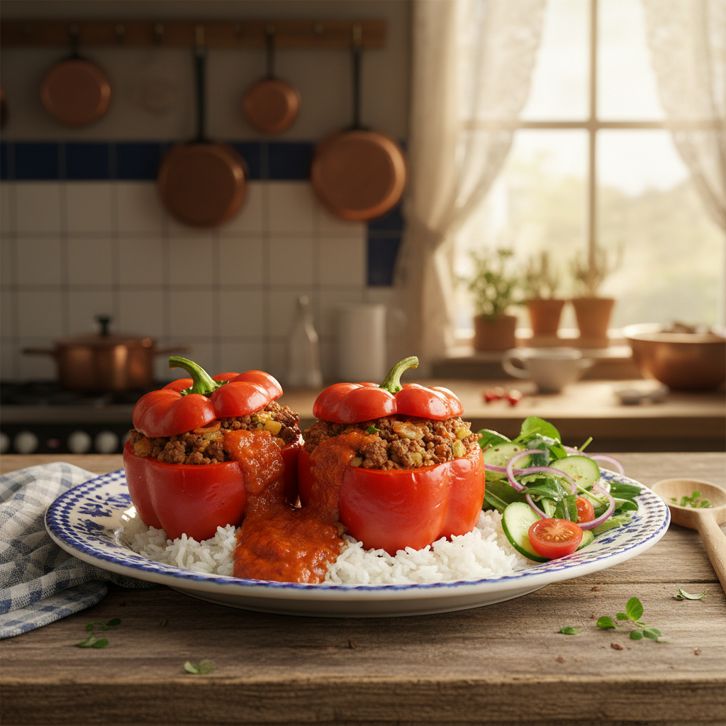 Snelle Gevulde Paprika met Rundvlees en Rijst