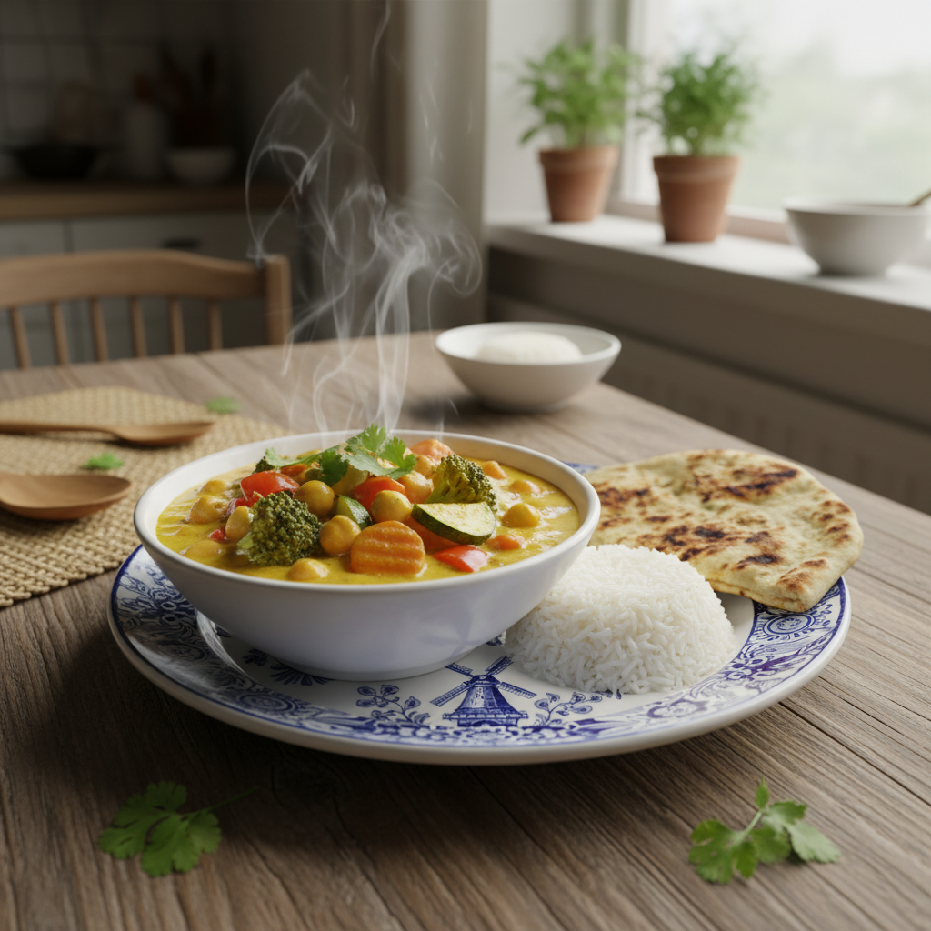 Snelle Groentecurry met Kokosmelk en Kikkererwten
