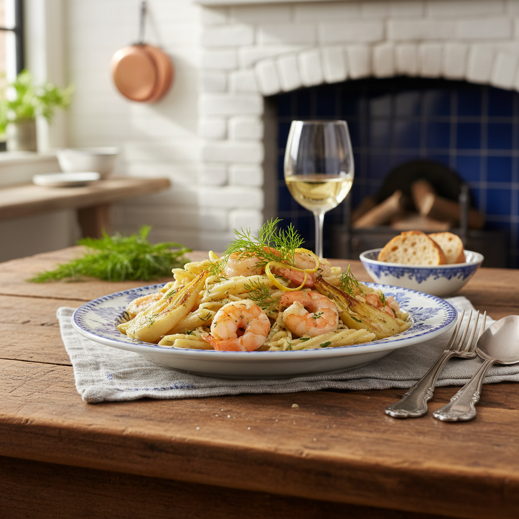 Snelle Pasta met Venkel en Garnalen