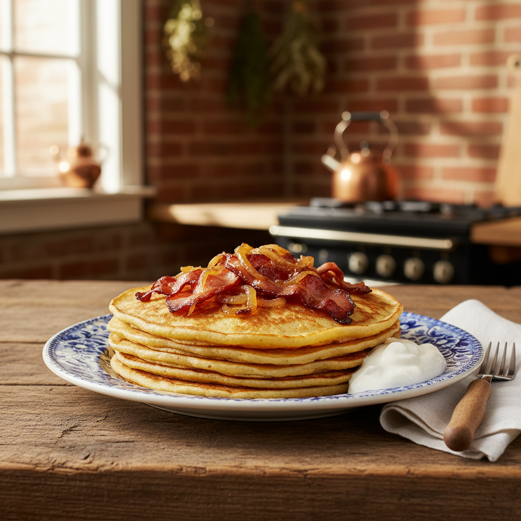 Romige Spek Pannenkoek met Gekarameliseerde Ui
