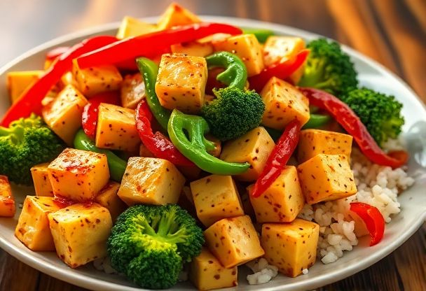 Kruidige Vegetarische Tofu Roerbak met Sesamolie