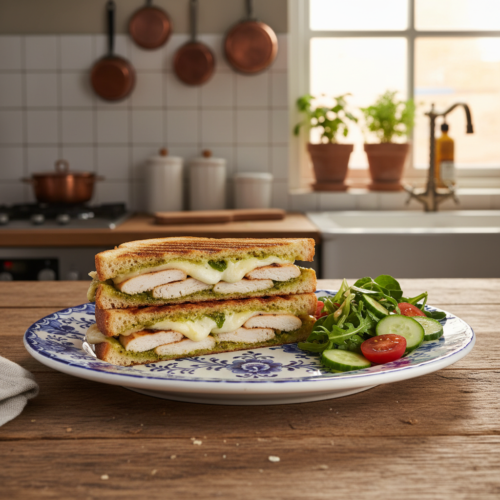 Knapperige Tosti met Gegrilde Kip en Verse Pesto