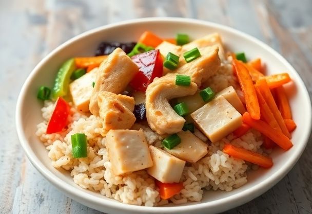 Traditionele Kip Rijst Bowl met Seizoensgroenten