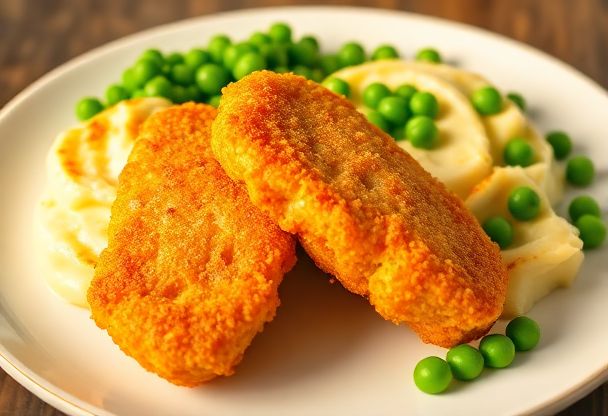 Vissticks met Aardappelpuree en Erwten